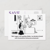 Belle van de bal, grappig save the date (Voorkant / Achterkant)