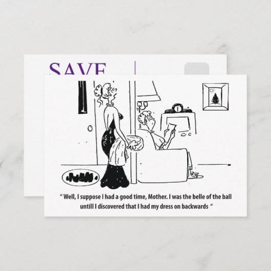 Belle van de bal, grappig save the date (Voorkant / Achterkant)