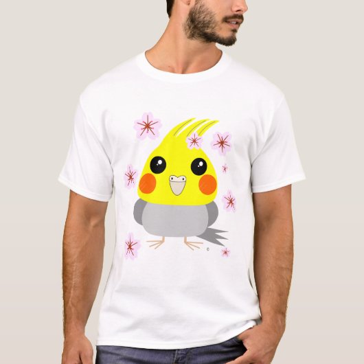 BelleBelle cockatiel/vogel w Cherry Blossom sakura T-shirt (Voorkant)