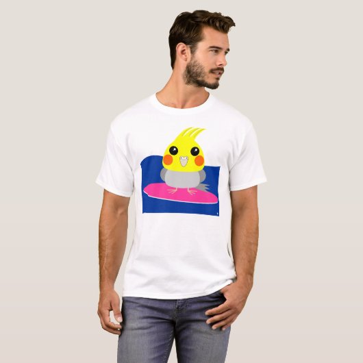 BelleBelle-tekencockatiel/vogelsurfen T-shirt (Voorkant volledig)
