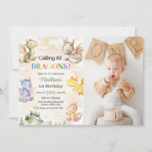 Bellen Alle Draken Waterverf 1e Verjaardag Foto Kaart (Voorkant)