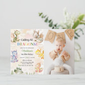 Bellen Alle Draken Waterverf 1e Verjaardag Foto Kaart (Staand voorkant)