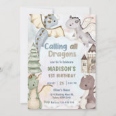 Bellen Alle Draken Waterverf 1e Verjaardag Kaart (Voorkant)