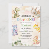 Bellen Alle Draken Waterverf 1e Verjaardag Kaart (Voorkant)