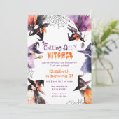 Bellen alle heksen Halloween Kostuum feest Kaart (Staand voorkant)