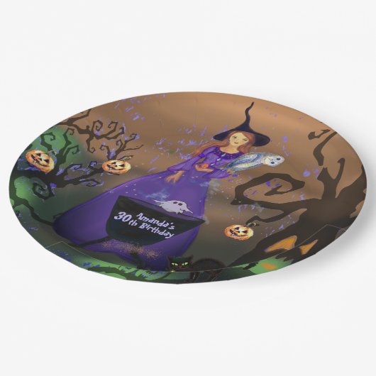 Bellen Alle Heksen Halloween Verjaardag Papier Bor Papieren Bordje (Gekanteld)