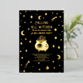 Bellen Alle Heksen Hemelse Halloween Party Folie Uitnodiging (Staand Voorkant)