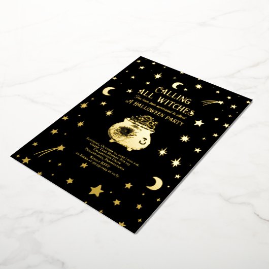 Bellen Alle Heksen Hemelse Halloween Party Folie Uitnodiging (Gedraaid)
