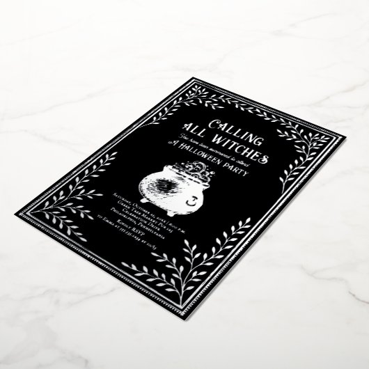 Bellen Alle Heksen Hemelse Halloween Party Folie Uitnodiging (Gedraaid)