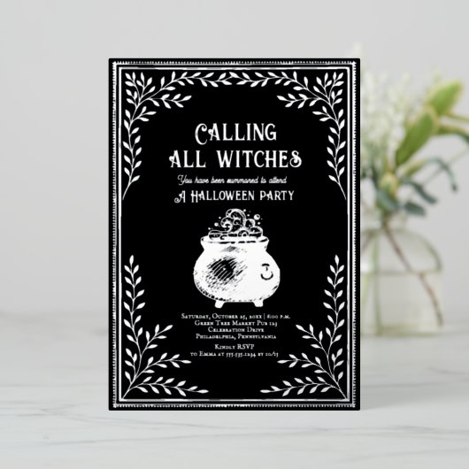 Bellen Alle Heksen Hemelse Halloween Party Folie Uitnodiging (Staand Voorkant)