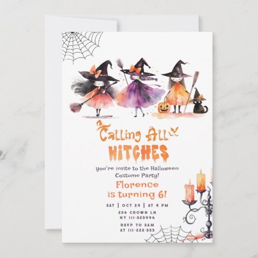 Bellen alle heksen schattig Halloween kostuum fees Kaart (Voorkant)