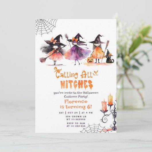 Bellen alle heksen schattig Halloween kostuum fees Kaart (Staand voorkant)