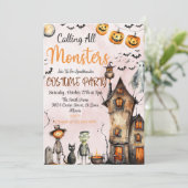 Bellen alle monsters Halloween kostuum uitnodiging (Staand voorkant)