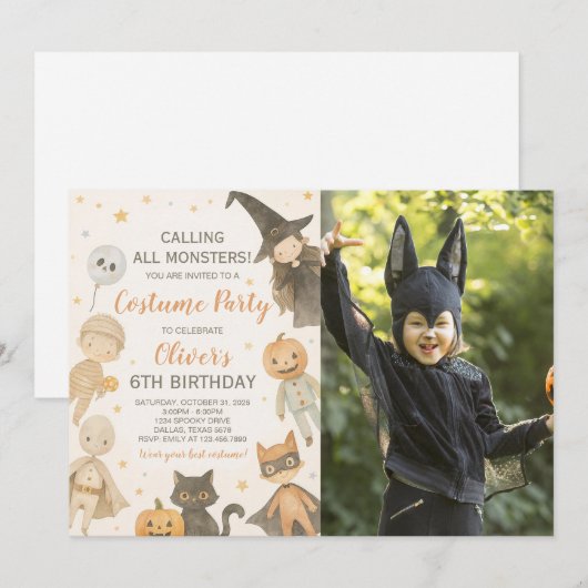 Bellen Alle Monsters Halloween Verjaardag Foto Kaart (Voorkant / Achterkant)