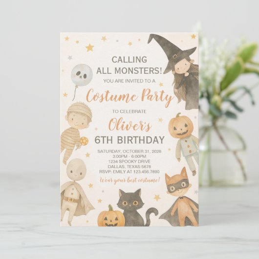 Bellen alle monsters Halloween verjaardag Kaart (Staand voorkant)