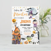 Bellen Alle Monsters Halloween Verjaardagsfeest Sc Kaart (Staand voorkant)