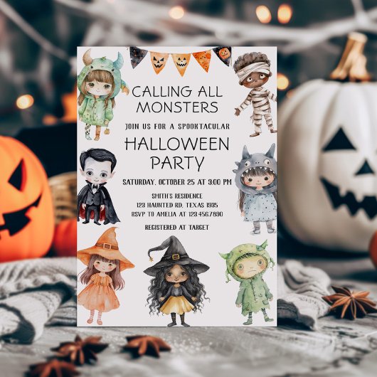 Bellen alle Monsters Kinder kostuum Halloween Part Kaart