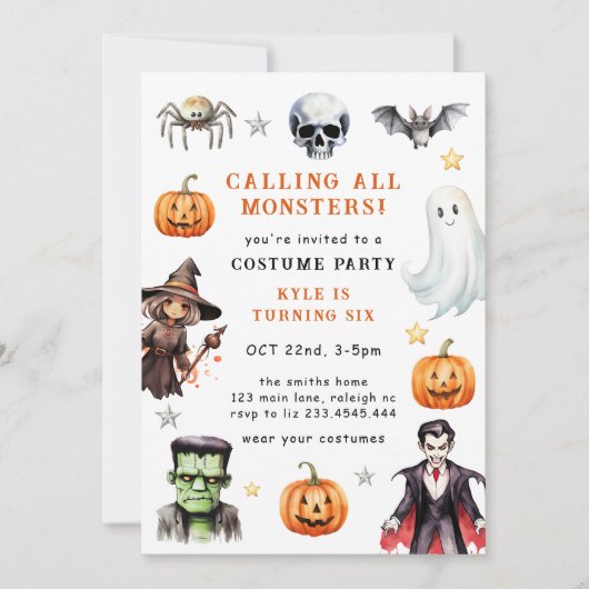 Bellen alle monsters kostuum Halloween verjaardag  Kaart (Voorkant)