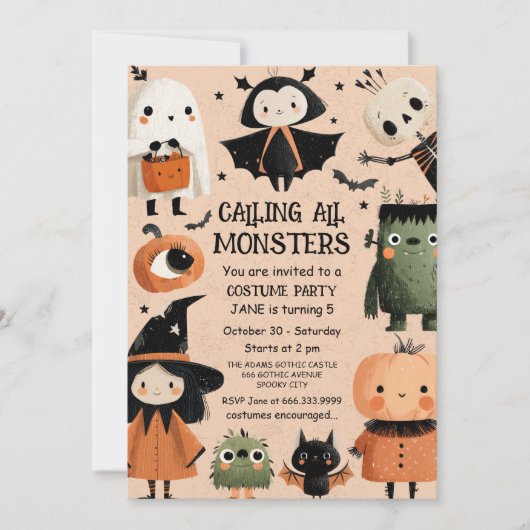 Bellen Alle Monsters Spooky Leuke Verjaardagsfeest Kaart (Voorkant)