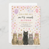 Bellen Alle Paw-ty Dieren Kitten Verjaardagsfeest Kaart (Voorkant / Achterkant)