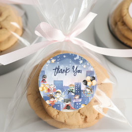 Bellen alle superhelden kinder dank u ronde sticker