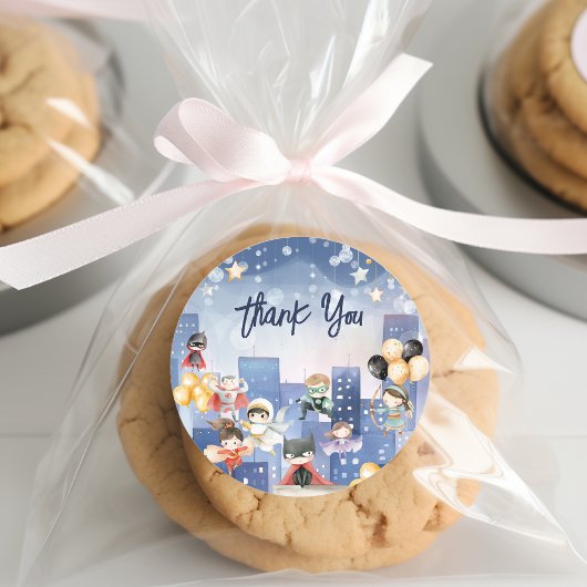 Bellen alle superhelden kinder dank u ronde sticker