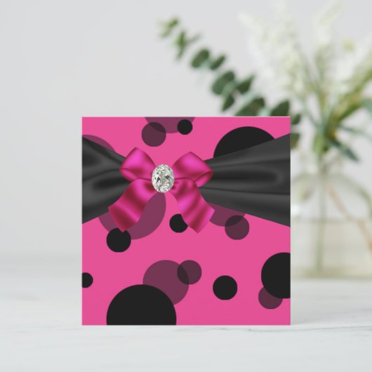 Bellen Black Tie Feest Roze Zwart Feest Kaart (Staand voorkant)
