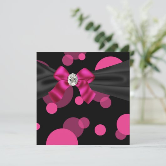 Bellen Black Tie Feest Roze Zwart Feest Uitnodigin Kaart (Staand voorkant)