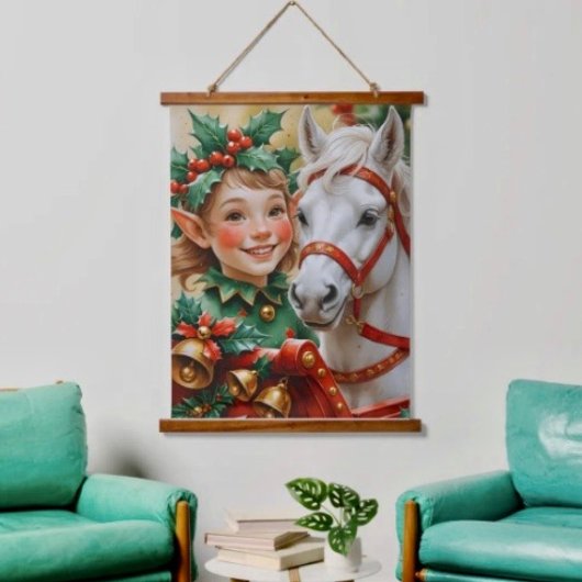 Bellen Hulst Paard Kerst Elf Hangend Wandkleed