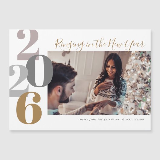 Bellen in de nieuwjaars Verloving-fotokaart (Voorkant)