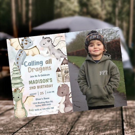 Bellen met alle draken Waterverf 2e verjaardag fot Kaart