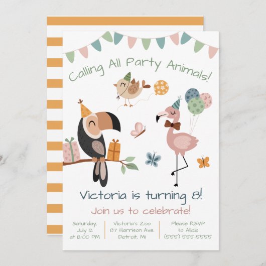 Bellen met alle feestbeesten! Leuk verjaardagsfees Kaart (Voorkant / Achterkant)