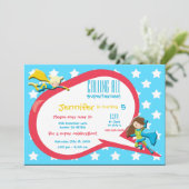 Bellen naar alle superhelden verjaardagsfeestje ui kaart (Staand voorkant)