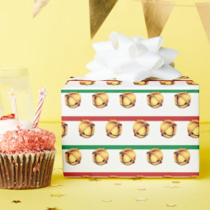 Bellen van goudkleurig op wit groen rood cadeaupapier