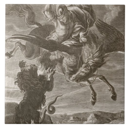 Bellerophon Fights the Chimera, 1731 (graving) Tegeltje (Voorkant)