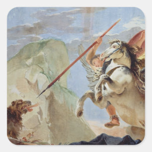 Bellerophon, met Pegasus, die de Chimera slacht, Vierkante Sticker