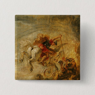 Bellerophon Riding Pegasus vechten tegen de Chimer Vierkante Button 5,1 Cm