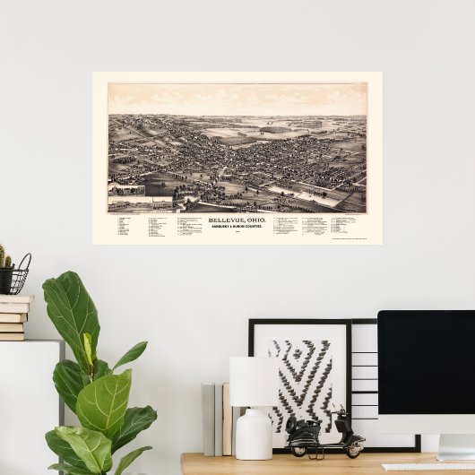 Bellevue, OH Panoramic Map - 1888 Poster (Thuiskantoor)