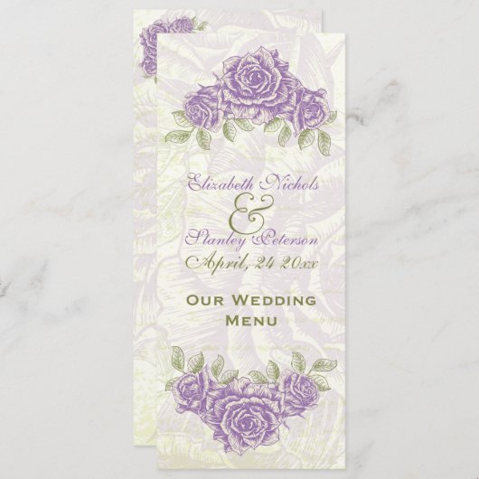  bellflower paarse rozen bruiloft Menukaart (Voorkant / Achterkant)