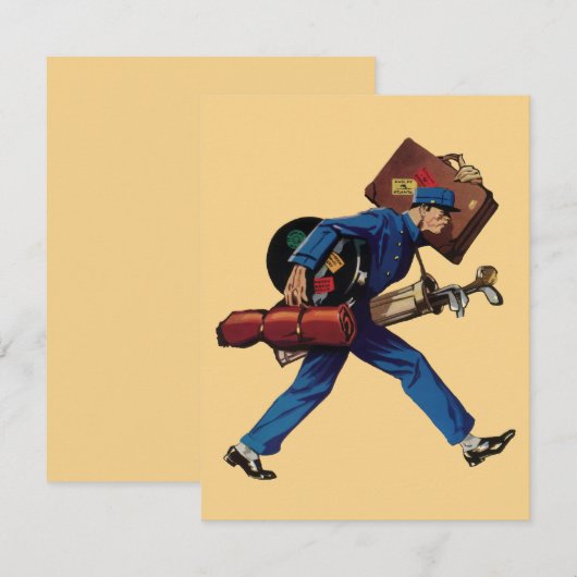 Bellhop in Uniform, Suitcase en Golf Club (Voorkant / Achterkant)