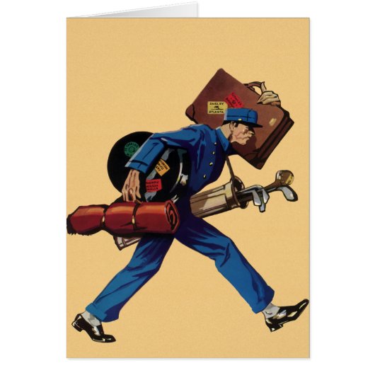  Bellhop in Uniform, Suitcase en Golf Club (Voorkant)
