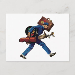  Bellhop in Uniform, Suitcase en Golf Club Briefkaart