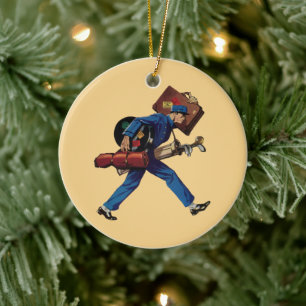 Bellhop in Uniform, Suitcase en Golf Club Keramisch Ornament