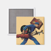 Bellhop in Uniform, Suitcase en Golf Club Magneet (Voorkant / Achterkant)
