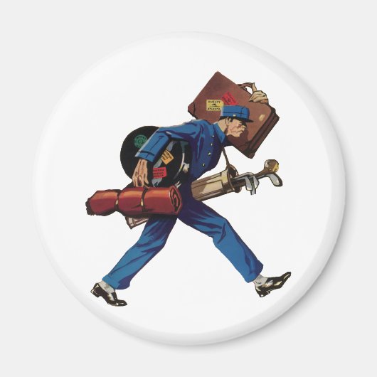  Bellhop in Uniform, Suitcase en Golf Club Magneet (Voorkant)