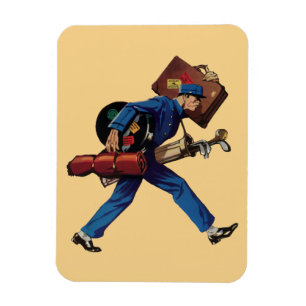  Bellhop in Uniform, Suitcase en Golf Club Magneet