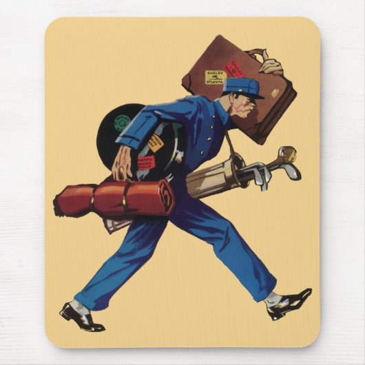 Bellhop in Uniform, Suitcase en Golf Club Muismat (Voorkant)