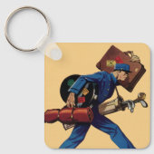  Bellhop in Uniform, Suitcase en Golf Club Sleutelhanger (Voorkant)