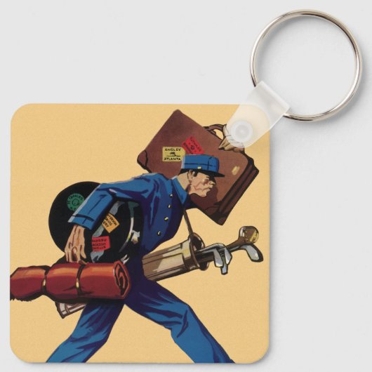  Bellhop in Uniform, Suitcase en Golf Club Sleutelhanger (Achterkant)