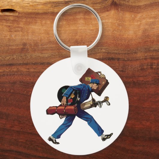  Bellhop in Uniform, Suitcase en Golf Club Sleutelhanger (Achterkant)